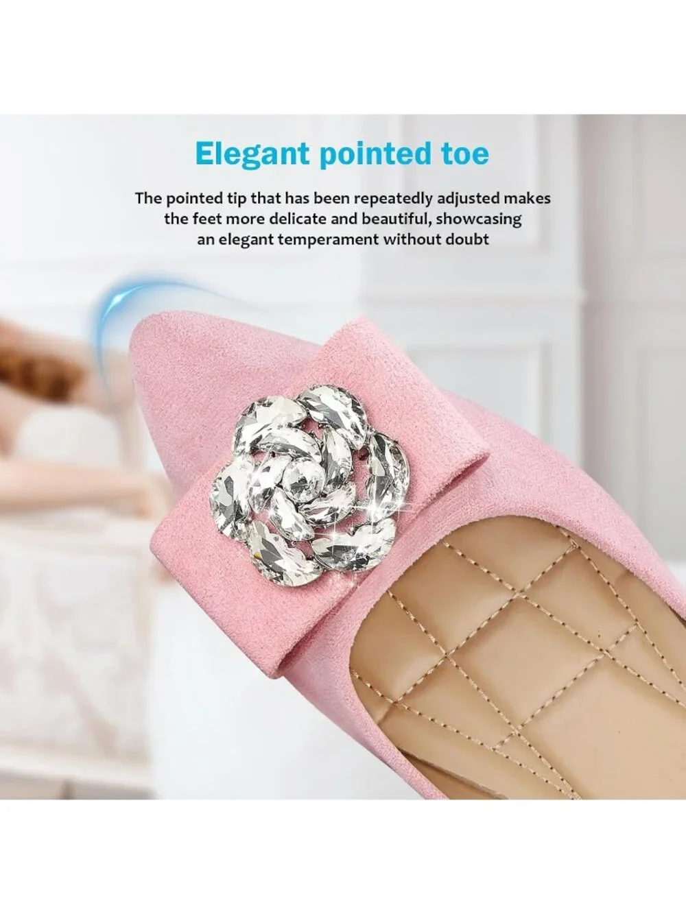 Women's 05-Pink Pointed Toe Pearl Flats Comfort Non Slip Soft Sole Office Shoes